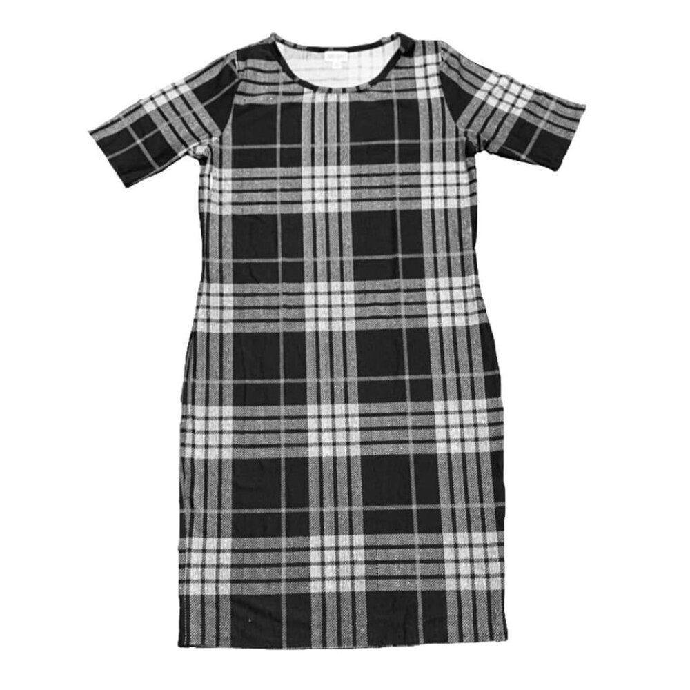 NEW LuLaRoe 2XL Julia Pencil Dress Plaid Black White Slim Fitted Knee Length 90s